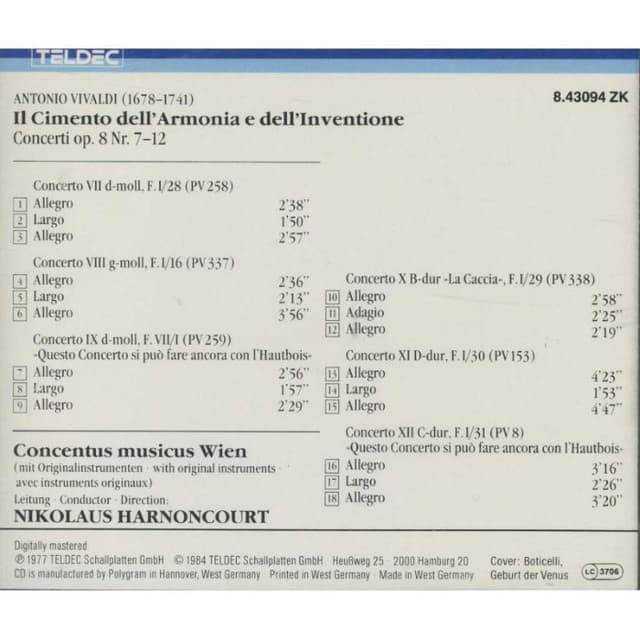 Il cimento dell'armonia e dell'inventione: Concerti, Op. 8, No. 7-12 (Concentus Musicus Wien, feat. conductor: Nikolaus Harnoncourt) cover