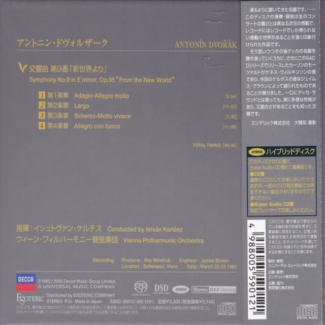 Symphony No. 9 in E. minor "From the New World" (Vienna Philharmonic Orchestra feat. conductor: Istvan Kertesz) cover