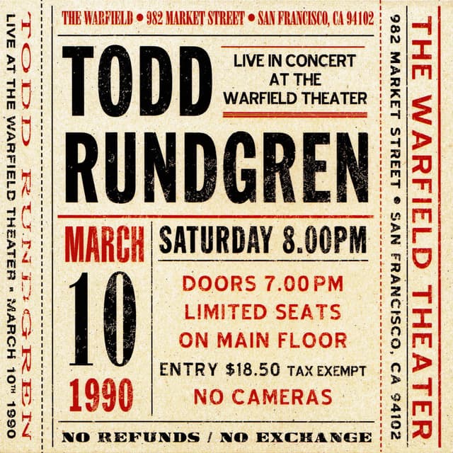 Live at The Warfield Theater, San Francisco: March 10th 1990 - Live cover